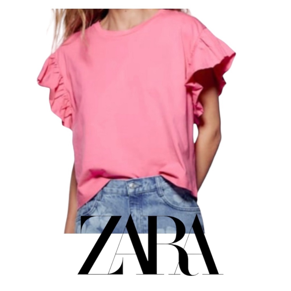 Zara Pink Ruffle Sleeve Top.  NWT. Color is Pink.  Size Medium.